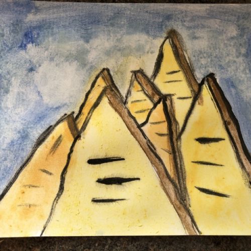 Jack used watercolours to paint the pyramids